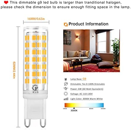 KLG G9 led лампи с регулируема яркост на 6 W, Еквивалент на 40 W 60 W халогенни лампи G9, led крушки G9 Soft