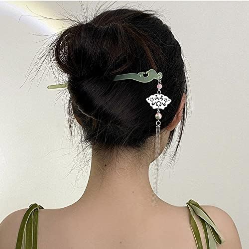 Дамски пръчка за коса Houchu, вилица за коса в китайски стил, ретро реколта древна пръчка за коса, елегантен, изискан френски шапки с пискюли (A)