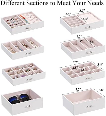 Кутия-органайзер за бижута ANWBROAD за жени с подвижни чекмеджета, Голяма кутия-органайзер за бижута от различни