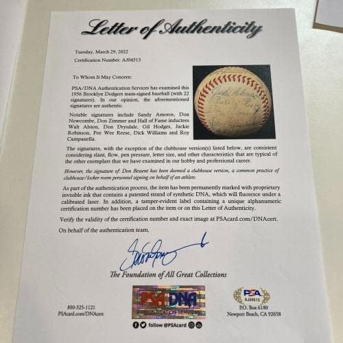 Джаки Робинсън Рой Кампанела 1956 Отборът на Бруклин Доджърс Подписа бейзболен PSA - Бейзболни топки с автографи