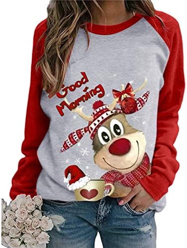 QTOCIO Коледни Женски Свитшоты С ръкави Raglan, Блузи, Празнични Тениски За Момичета, Коледна Бейзболна Фланелка