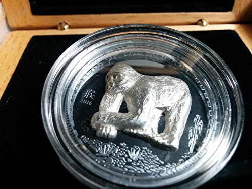 3D Монета MN от Чисто Черен сребро с инкрустиран Годината на маймуната - Мента ментата Монголия