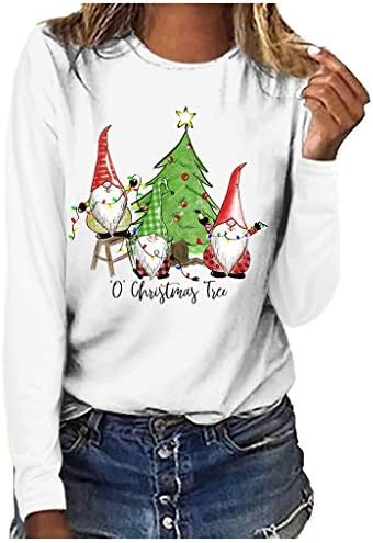 Коледни Тениски с дълъг ръкав за Жени, Тениски с Графичен Принтом, Джудже, Коледно Дърво, Всекидневни Пуловер,